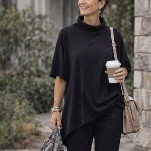 Bryn Walker Oversized Hi Low Bamboo Cotton Top Black XS